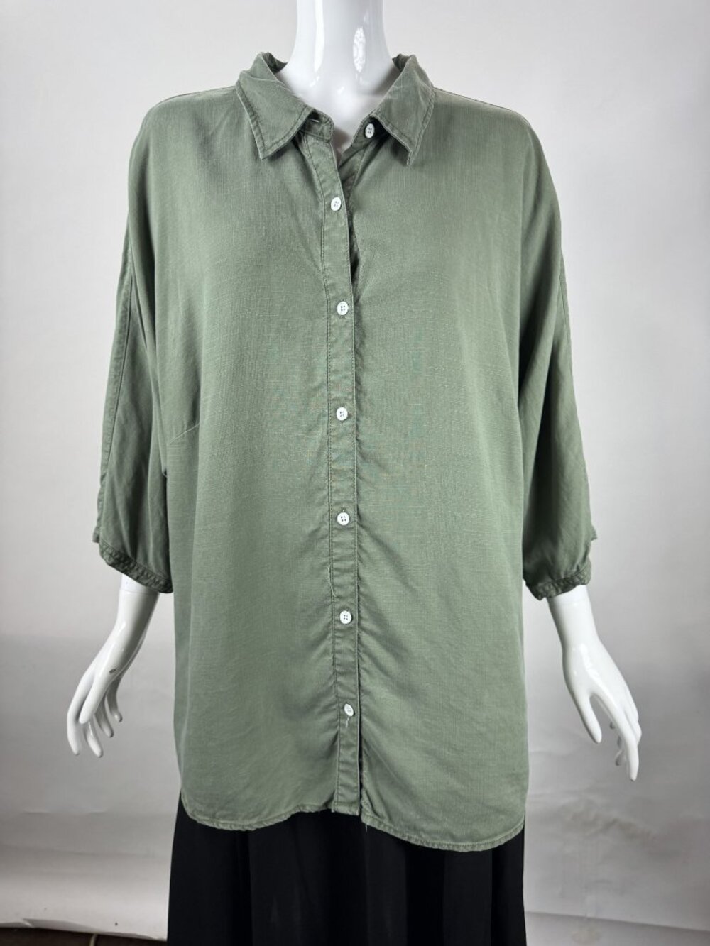 Coldwater Creek Green Button-Front Tencel Lyocell Blouse Size 1X Long Sleeve